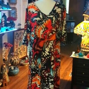 New Attitudes by Renee Butterfly Print Dress With Tag Size 1X Tall